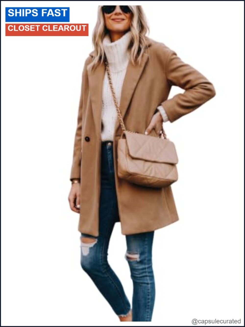Wool Blend Notched Lapel Single Breasted Pea Coat Blazer Jacket